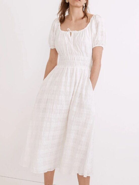 Madewell Dresses & Skirts - Madewell, Sophia Midi Dress in Seersucker Check, White, M